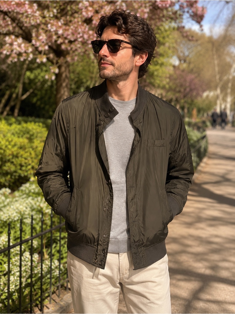 355. Olive Green Men’s Lightweight Bomber Jacket